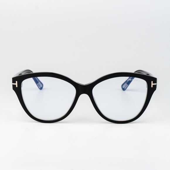 Tom Ford Woman Eyeglasses Black Crystal Blue Light Block Cat Eye FT5954-B 003 - Picture 2 of 11